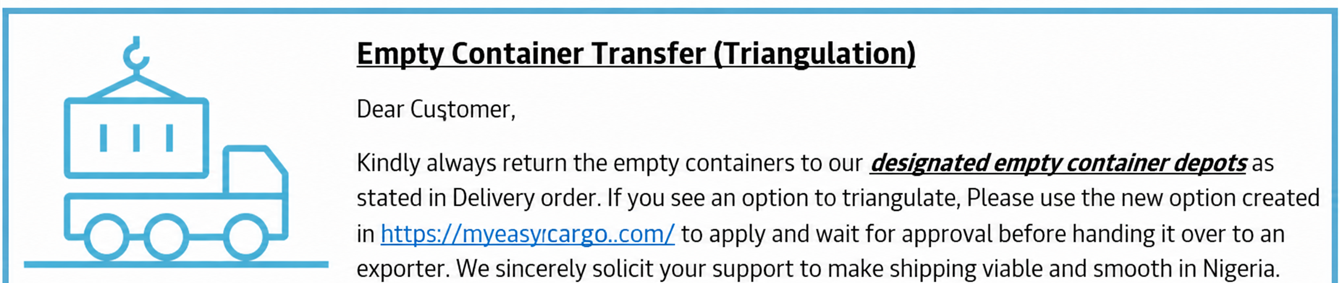 Empty Container Transfer and triangulation guidance